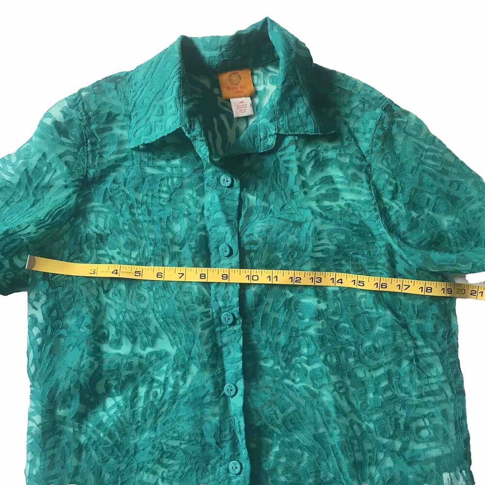 Ruby Rd Burnout Button Down Green Top Semi-Sheer … - image 7